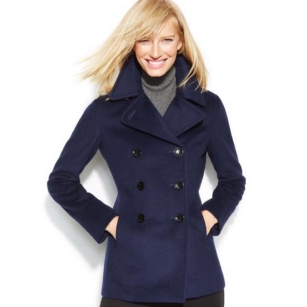 Calvin Klein Navy Blue Wool Cashmere Pea Coat New